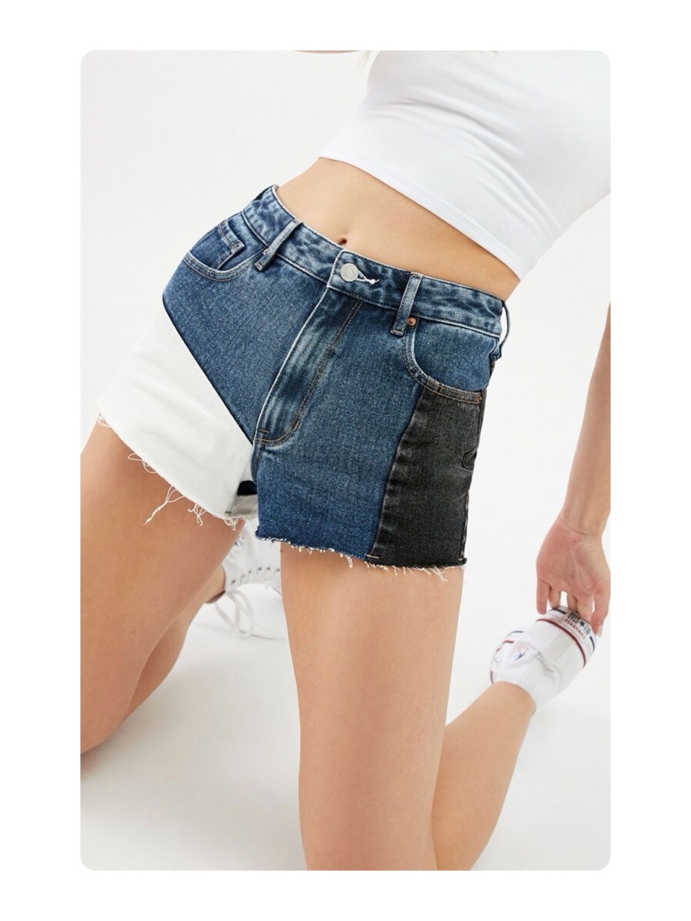 ★ PacSun Tricolor High Waisted Seasonal Staple Casual Denim Shorts Blue 26 ★